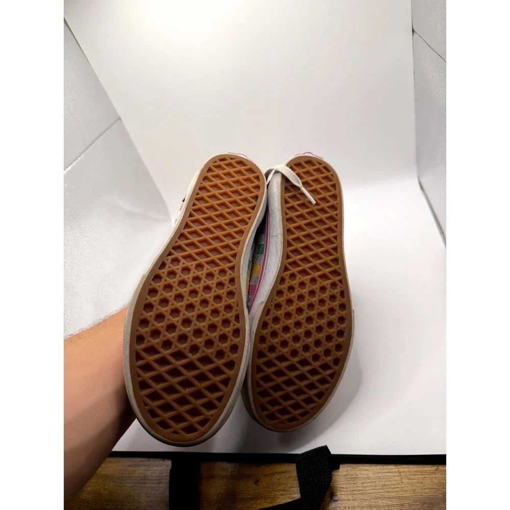 Vans Old Skool Rainbow Checkerboard Unisex Kid 4 Sneaker Black Suede Skate Shoes